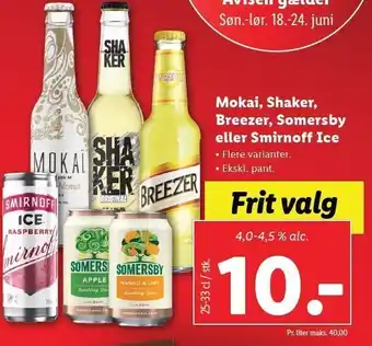 Lidl Mokai, shaker, breezer, somersby eller smirnoff ice tilbud