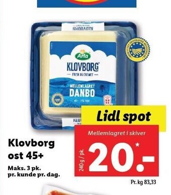 Lidl Klovborg ost 45+ tilbud