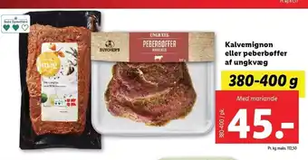 Lidl Kalvemignon eller peberbøffer af ungkvæg tilbud