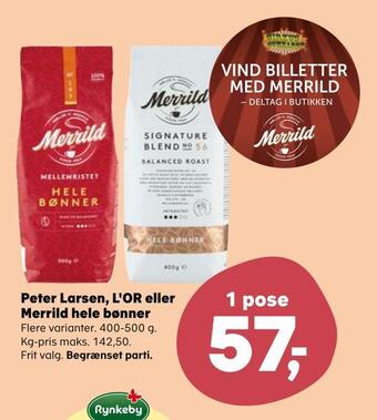 Kvickly Peter larsen, l'or eller merrild hele bønner tilbud