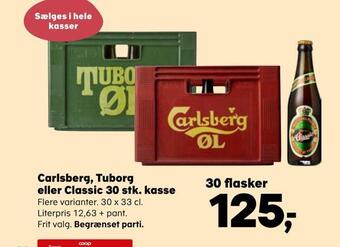 Kvickly Carlsberg, tuborg eller classic 30 stk. kasse tilbud