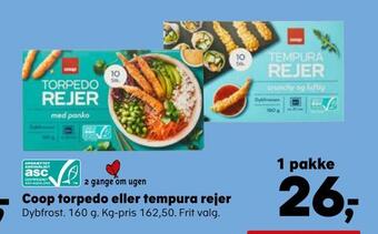 Kvickly Coop torpedo eller tempura rejer tilbud