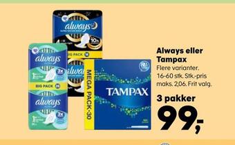 Kvickly Always eller tampax tilbud