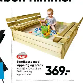 Bilka Sandkasse med vippelåg og bænk tilbud
