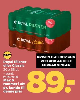 Netto Royal pilsner eller classic tilbud