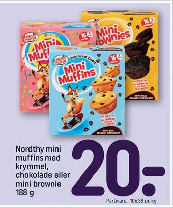 REMA 1000 Nordthy mini muffins med krymmel, chokolade eller mini brownie tilbud