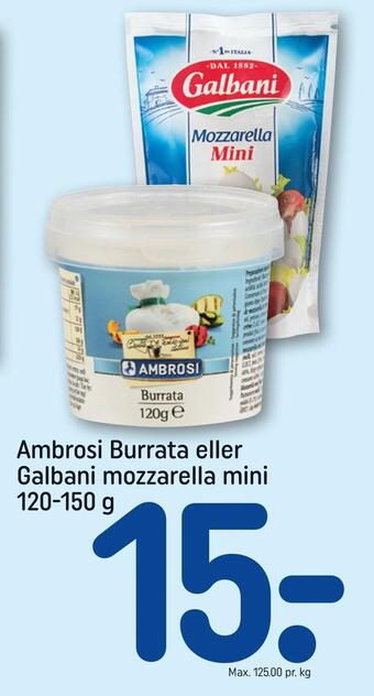 REMA 1000 Ambrosi burrata eller galbani mozzarella mini tilbud