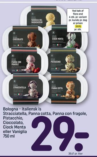 REMA 1000 Bologna - italiensk is stracciatella, panna cotta, panna con fragole, pistacchio, cioccolato, ciock menta eller vaniglia tilbud