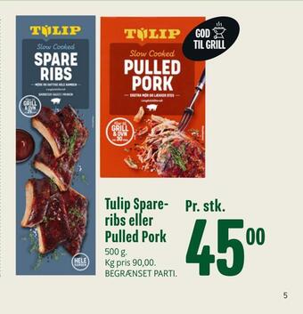 Min Købmand Tulip spare- ribs eller pulled pork tilbud