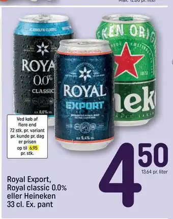 REMA 1000 Royal export, royal classic 0,0% eller heineken tilbud