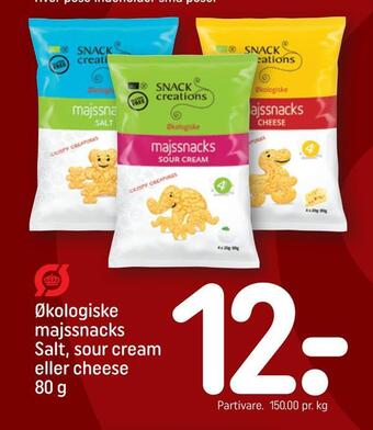 REMA 1000 Økologiske majssnacks salt, sour cream eller cheese tilbud