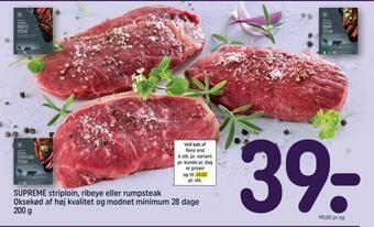 REMA 1000 Supreme striploin, ribeye eller rumpsteak oksekød af høj kvalitet og modnet minimum 28 dage tilbud