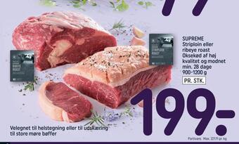 REMA 1000 Supreme striploin eller ribeye roast oksekød af høj kvalitet og modnet min. 28 dage tilbud