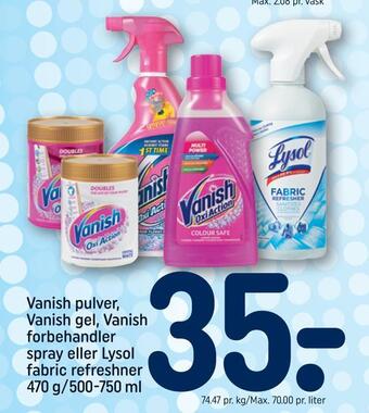 REMA 1000 Vanish pulver, vanish gel, vanish forbehandler spray eller lysol fabric refreshner tilbud