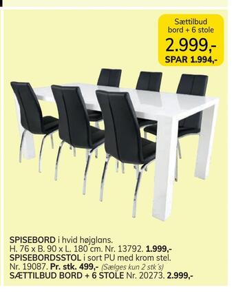 Daells Bolighus Sættilbud bord + 6 stole tilbud