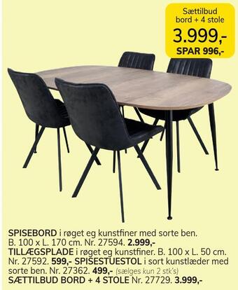 Daells Bolighus Sættilbud bord + 4 stole tilbud