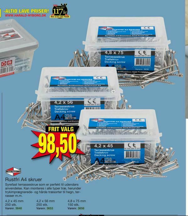 Rustfri A4 skruer tilbud hos Harald