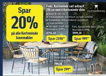 Føtex Kerteminde sæt antracit 130 cm med 6 kerteminde stole tilbud