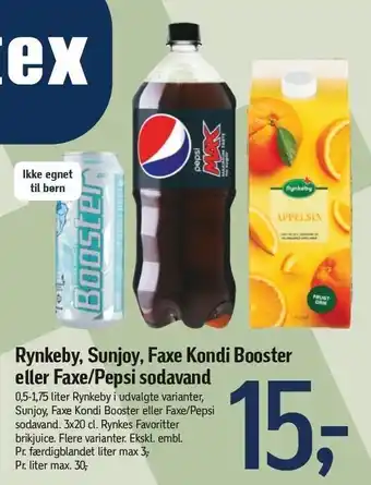 Føtex Rynkeby, sunjoy, faxe kondi booster el. faxe/pepsi sodavand tilbud