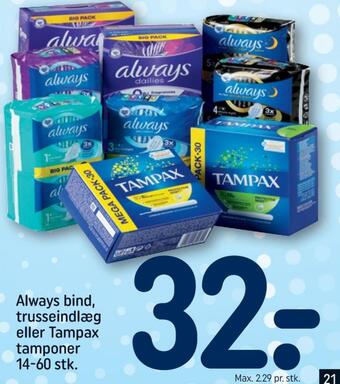 REMA 1000 Tampax tamponer tilbud