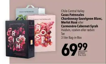 Citti Casas patronales chardonnay-sauvignon blanc, merlot rosé eller carmenère-cabernet-syrah tilbud