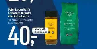 Føtex Peter Larsen Kaffe helbønner, formalet eller instant kaffe tilbud