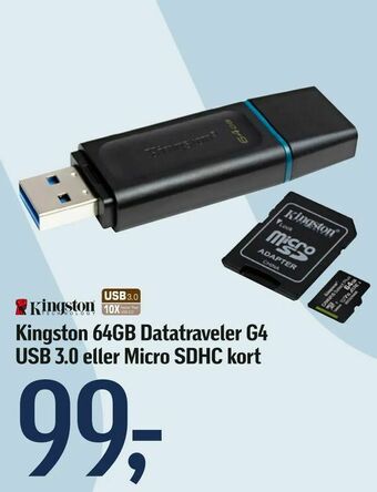 Føtex Kingston 64GB Datatraveler G4 USB 3,0 eller Micro SDHC kort tilbud