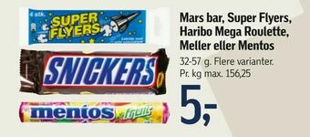 Føtex Mars bar, Super Flyers, Haribo Mega Roulette, Meller eller Mentos tilbud