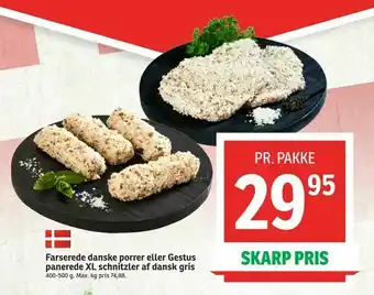 SPAR Farserede danske porrer eller Gestus panerede XL schnitzler af dansk gris tilbud