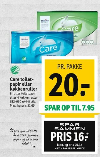 SPAR Care toiletpapir eller køkkenruller tilbud
