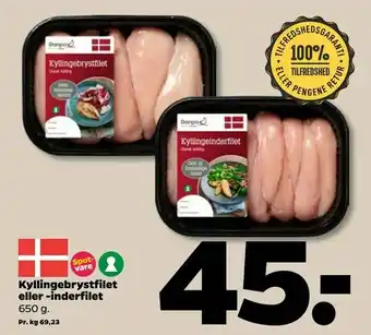 Netto Kyllingebrystfilet eller -inderfilet tilbud