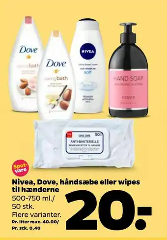 Netto Nivea, Dove, håndsæbe eller wipes til hænderne tilbud