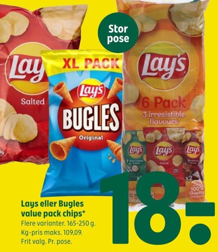 Lays eller Bugles value pack chips tilbud hos Coop 365