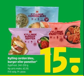 Kylling cordon bleu, burger eller panetter