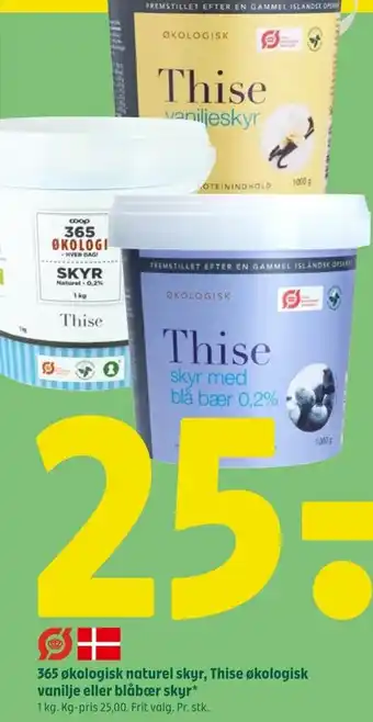 Coop 365 365 økologisk naturel skyr, Thise økologisk vanilje eller blåbær skyr* tilbud