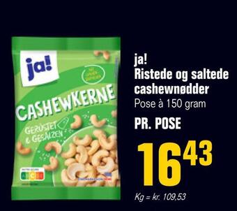 Otto Duborg Ja! ristede og saltede cashewnødder tilbud