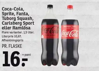 SPAR Coca-Cola, Sprite, Fanta, Tuborg Squash, Carlsberg Sport eller Ramlösa 1.5 Liter tilbud