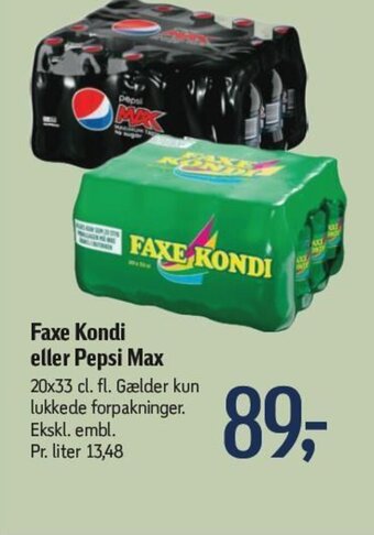 Føtex Faxe Kondi eller Pepsi Max tilbud