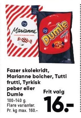 Fazer skolekridt, marianne bolcher, tutti frutti, tyrkisk peber eller dumle