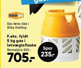 Bilka F.eks. fyldt 5 kg gas i letvægtsflaske tilbud