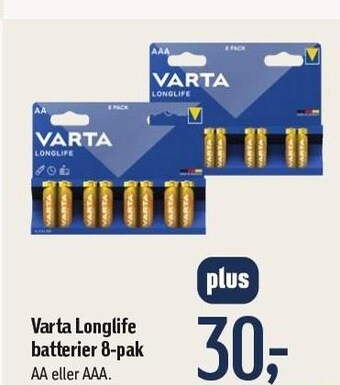 Føtex Varta longlife batterier 8-pak tilbud