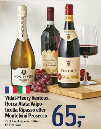 Vidal-fleury ventoux, rocca alata valpolicella ripasso eller montelvini prosecco
