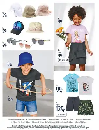 Føtex Kasket eller bøllehat til baby, kasket eller panamahat til børn, solbriller til børn, t-shirt, nederdel eller shorts tilbud