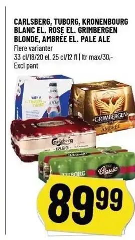 Løvbjerg Carlsberg, tuborg, kronenbourg blanc eller rose eller grimbergen blonde, ambrée eller pale ale tilbud