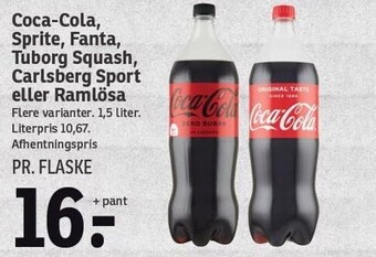 Coca-cola, sprite, fanta, tuborg squash, carlsberg sport eller ramlösa