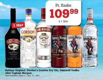 Poetzsch Padborg Baileys original, gordon's london dry gin, smirnoff vodka eller captain morgan tilbud