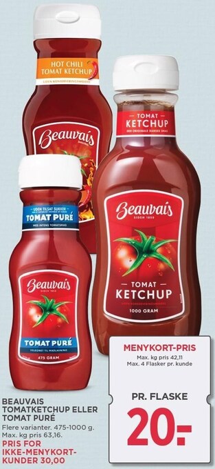 MENY Beauvais tomatketchup eller tomat puré tilbud