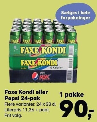 Kvickly Faxe kondi eller pepsi 24-pak tilbud