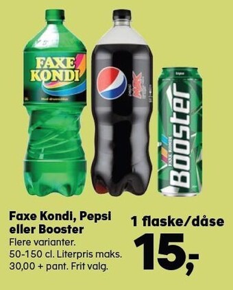 Kvickly Faxe kondi, pepsi eller booster tilbud