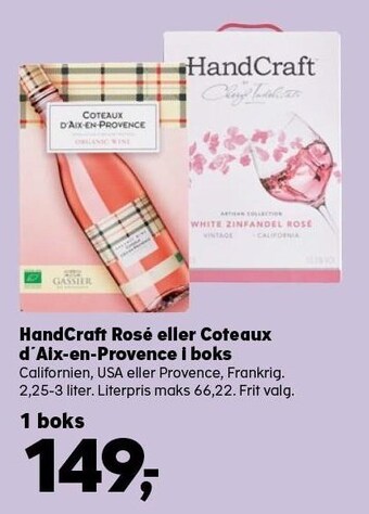Kvickly Handcraft rosé eller coteaux d'aix-en-provence i boks tilbud
